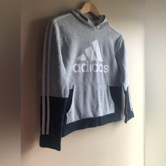 Adidas Kids Hoodie Cotton Sweater Gray Pullback Long Sleeve Size M 10/12 - Picture 2 of 8